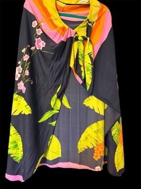 & Other Stories Black Swim Cover-Up with Neon Yellow Leaves and Pink Accents